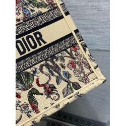 Replica Dior Medium Book Tote Bag Raffia with Dior Cabinet de Curiosites Beige