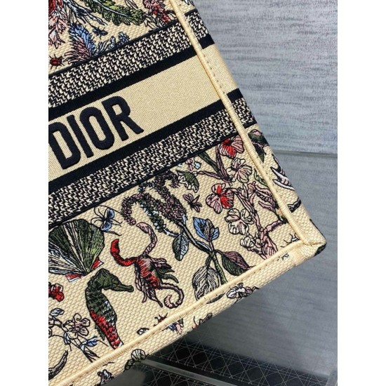 Replica Dior Medium Book Tote Bag Raffia with Dior Cabinet de Curiosites Beige