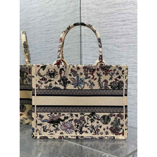 Replica Dior Medium Book Tote Bag Raffia with Dior Cabinet de Curiosites Beige