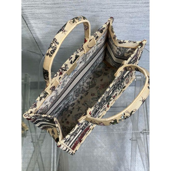 Replica Dior Medium Book Tote Bag Raffia with Dior Cabinet de Curiosites Beige