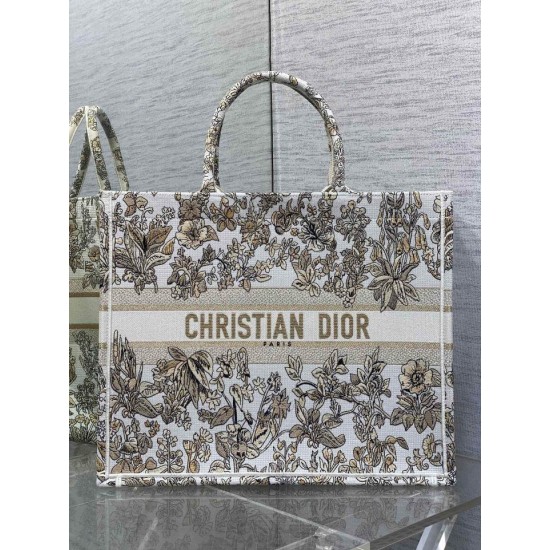 Replica Dior Large Book Tote Bag Gold-Tone Millefiori Unicorn Embroidery