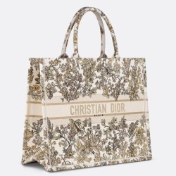 Replica Dior Large Book Tote Bag Gold-Tone Millefiori Unicorn Embroidery