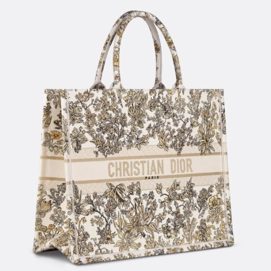 Replica Dior Large Book Tote Bag Gold-Tone Millefiori Unicorn Embroidery