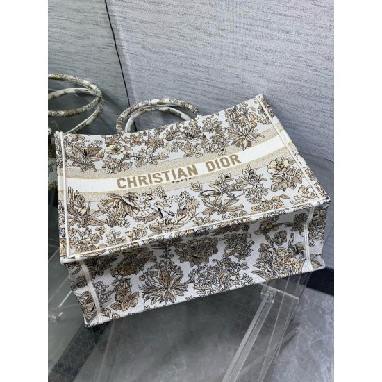 Replica Dior Large Book Tote Bag Gold-Tone Millefiori Unicorn Embroidery