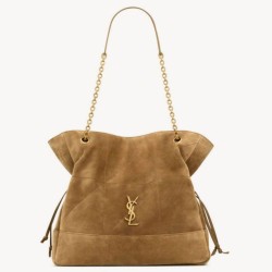 Replica YSL Saint Laurent Jamie 4.3 Large Pochon Shopping Bag Gold Leaf Suede Brown