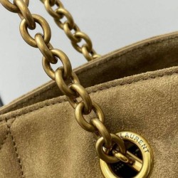Replica YSL Saint Laurent Jamie 4.3 Large Pochon Shopping Bag Gold Leaf Suede Brown