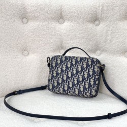 Replica Christian Dior Caro Box Bag with Chain Dior Oblique Jacquard Blue