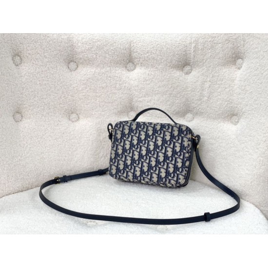 Replica Christian Dior Caro Box Bag with Chain Dior Oblique Jacquard Blue