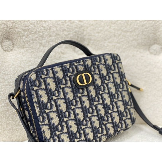 Replica Christian Dior Caro Box Bag with Chain Dior Oblique Jacquard Blue