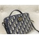 Replica Christian Dior Caro Box Bag with Chain Dior Oblique Jacquard Blue