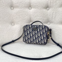 Replica Christian Dior Caro Box Bag with Chain Dior Oblique Jacquard Blue