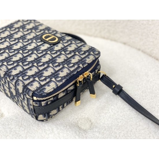 Replica Christian Dior Caro Box Bag with Chain Dior Oblique Jacquard Blue