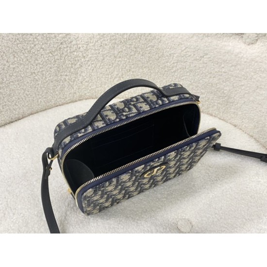 Replica Christian Dior Caro Box Bag with Chain Dior Oblique Jacquard Blue