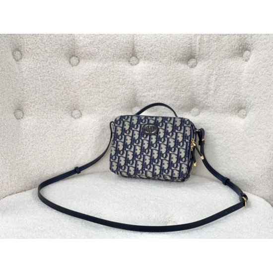 Replica Christian Dior Caro Box Bag with Chain Dior Oblique Jacquard Blue
