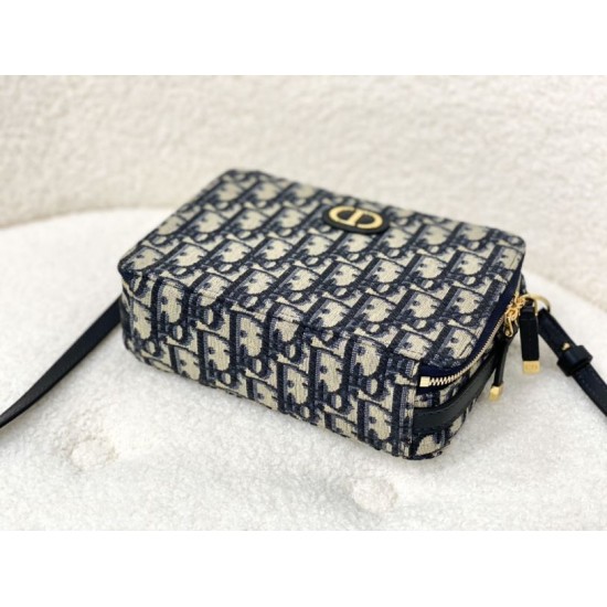 Replica Christian Dior Caro Box Bag with Chain Dior Oblique Jacquard Blue