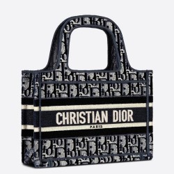 Fake Christian Dior Mini Book Tote Bag Dior Oblique Embroidered Velvet Blue Replica