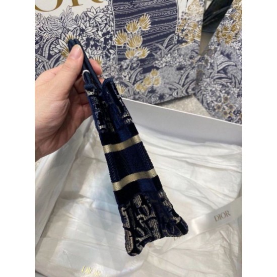 Fake Christian Dior Mini Book Tote Bag Dior Oblique Embroidered Velvet Blue Replica
