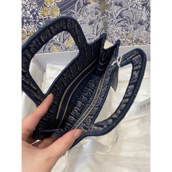 Fake Christian Dior Mini Book Tote Bag Dior Oblique Embroidered Velvet Blue Replica