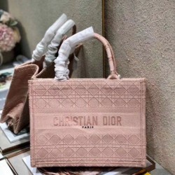 Fake Christian Dior Small Book Tote Bag Cannage Embroidery Pink Replica