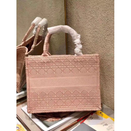 Replica Christian Dior Small Book Tote Bag Cannage Embroidery Pink Fake Christian Dior Small Book Tote Bag Cannage Embroidery Pink Replica