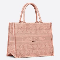 Fake Christian Dior Small Book Tote Bag Cannage Embroidery Pink Replica