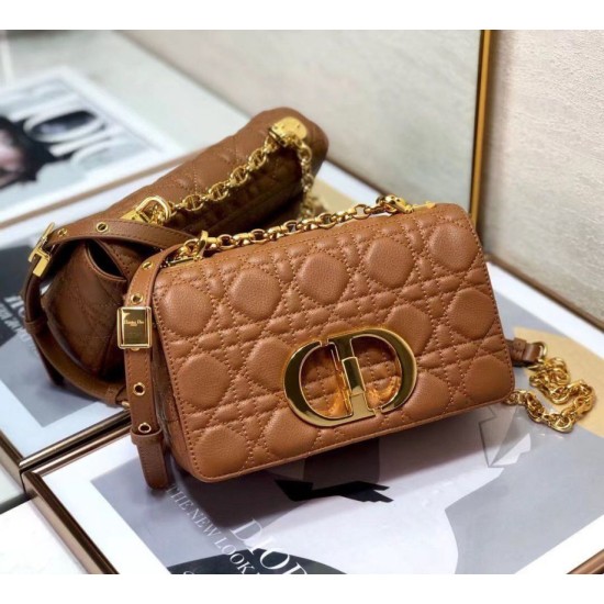 Fake Christian Dior Small Caro Bag Cannage Calfskin Brown Replica Replica Christian Dior Small Caro Bag Cannage Calfskin Brown
