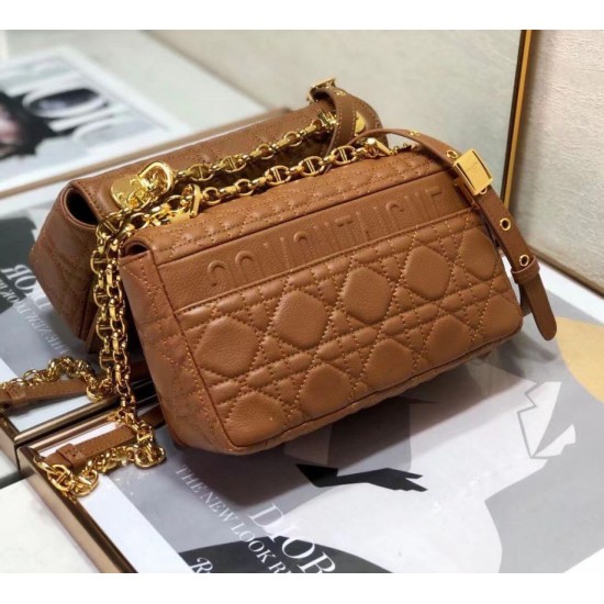 Fake Christian Dior Small Caro Bag Cannage Calfskin Brown Replica Replica Christian Dior Small Caro Bag Cannage Calfskin Brown