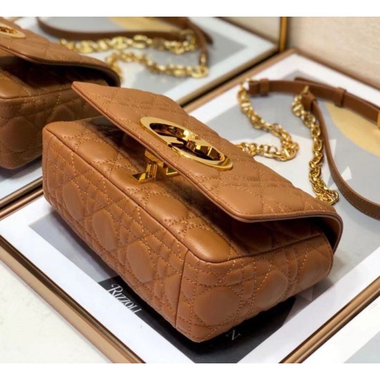 Fake Christian Dior Small Caro Bag Cannage Calfskin Brown Replica Replica Christian Dior Small Caro Bag Cannage Calfskin Brown