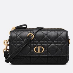 Replica Christian Dior Caro Pouch Cannage Calfskin Black
