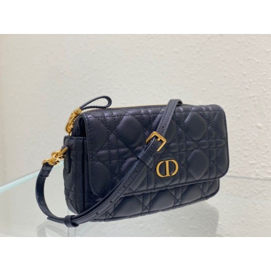 Replica Christian Dior Caro Pouch Cannage Calfskin Black