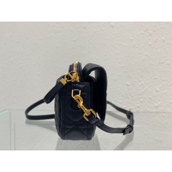 Replica Christian Dior Caro Pouch Cannage Calfskin Black