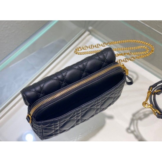 Replica Christian Dior Caro Pouch Cannage Calfskin Black