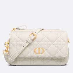 Replica Christian Dior Caro Pouch Cannage Calfskin White