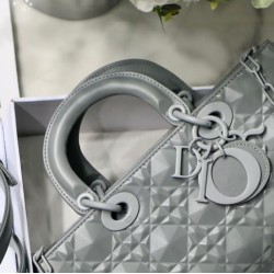 Fake Christian Dior Lady D-Joy Bag Calfskin with Diamond Motif Grey Replica Fake Christian Dior Lady D-Joy Bag Calfskin with Diamond Motif Grey Replica
