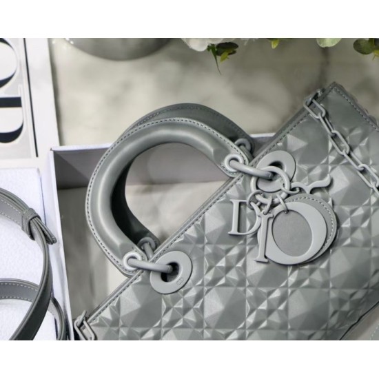 Fake Christian Dior Lady D-Joy Bag Calfskin with Diamond Motif Grey Replica