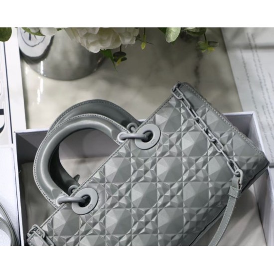 Fake Christian Dior Lady D-Joy Bag Calfskin with Diamond Motif Grey Replica
