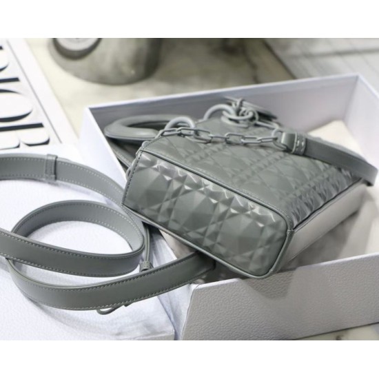 Fake Christian Dior Lady D-Joy Bag Calfskin with Diamond Motif Grey Replica