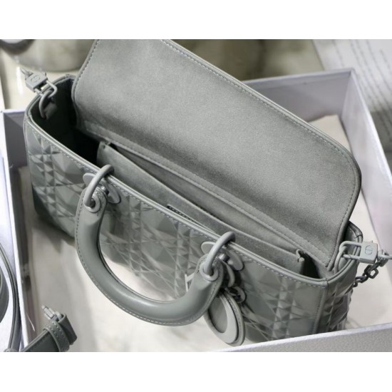 Fake Christian Dior Lady D-Joy Bag Calfskin with Diamond Motif Grey Replica