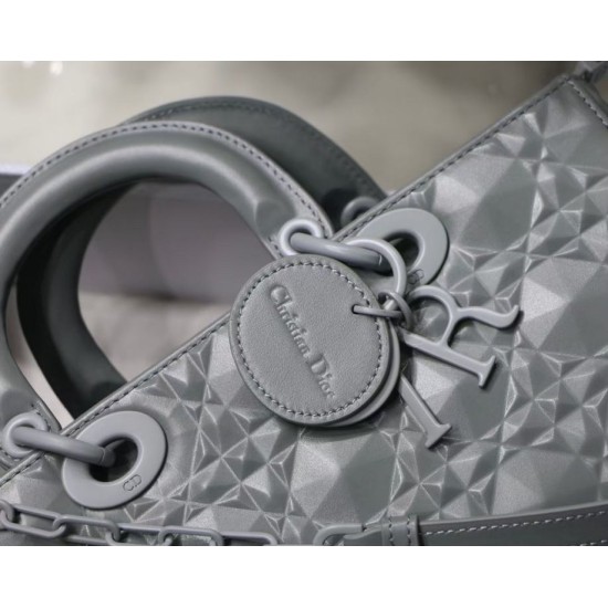 Fake Christian Dior Lady D-Joy Bag Calfskin with Diamond Motif Grey Replica