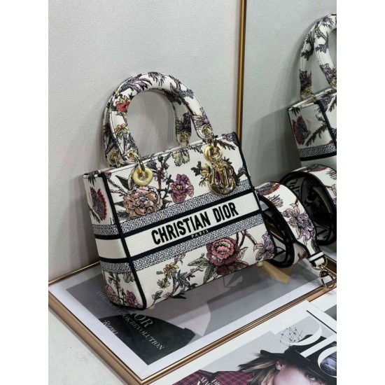 Replica Christian Dior Medium Lady D-Lite Bag Jardin Botanique Embroidery White