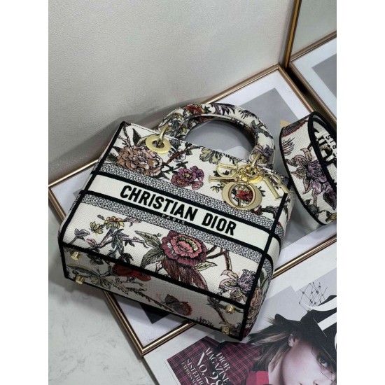 Replica Christian Dior Medium Lady D-Lite Bag Jardin Botanique Embroidery White