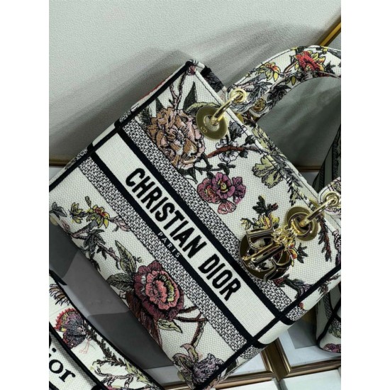 Replica Christian Dior Medium Lady D-Lite Bag Jardin Botanique Embroidery White