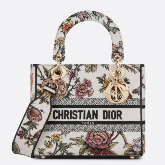 Replica Christian Dior Medium Lady D-Lite Bag Jardin Botanique Embroidery White