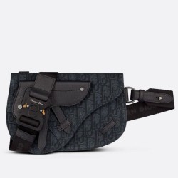Fake Christian Dior Saddle Men Pouch Dior Oblique Jacquard Black Replica