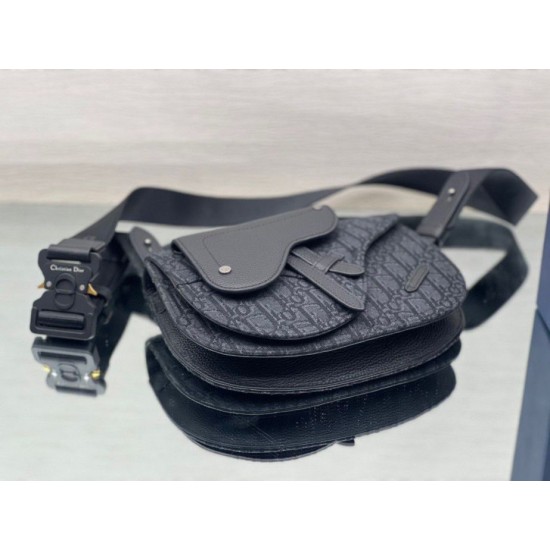 Fake Christian Dior Saddle Men Pouch Dior Oblique Jacquard Black Replica