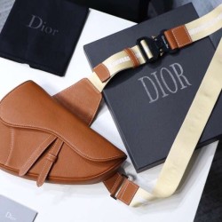 Replica Christian Dior Saddle Belt Men Bag Grained Calfskin Brown
