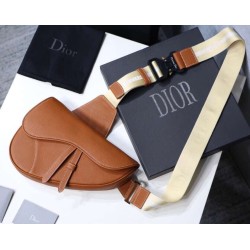Replica Christian Dior Saddle Belt Men Bag Grained Calfskin Brown