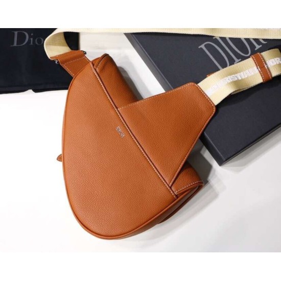 Replica Christian Dior Saddle Belt Men Bag Grained Calfskin Brown
