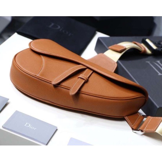Replica Christian Dior Saddle Belt Men Bag Grained Calfskin Brown