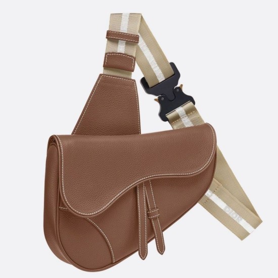 Replica Christian Dior Saddle Belt Men Bag Grained Calfskin Brown